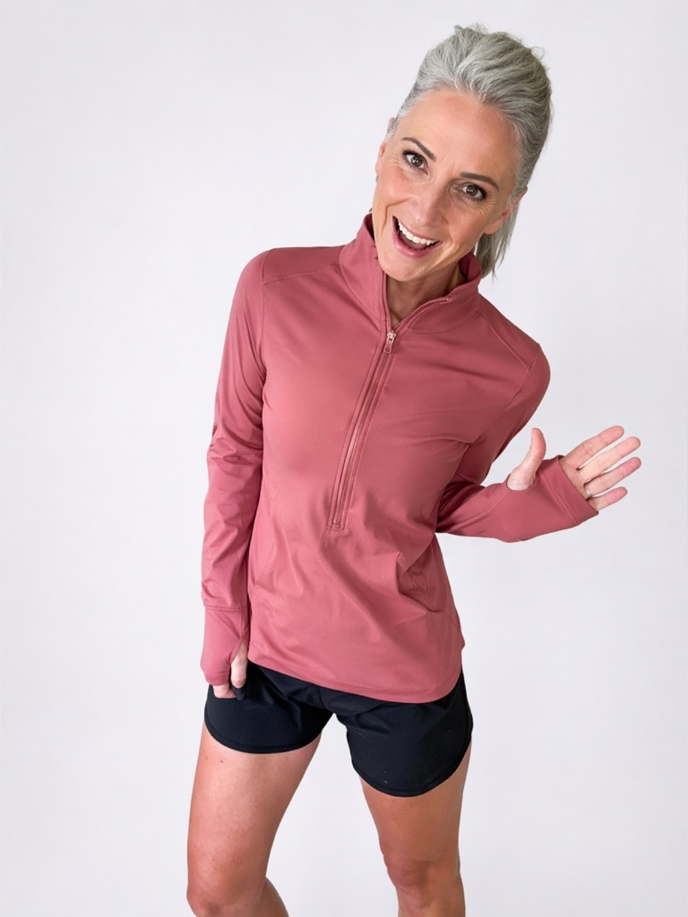ZYIA Active Rose Half Zip Kangaroo Pocket Jacket Athletic Running Base Layer✨